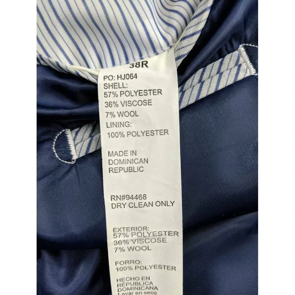 Nautica Mens‎ Two Button Suit Jacket Blue Notch Lapel Pockets Lined Blazer 38 R